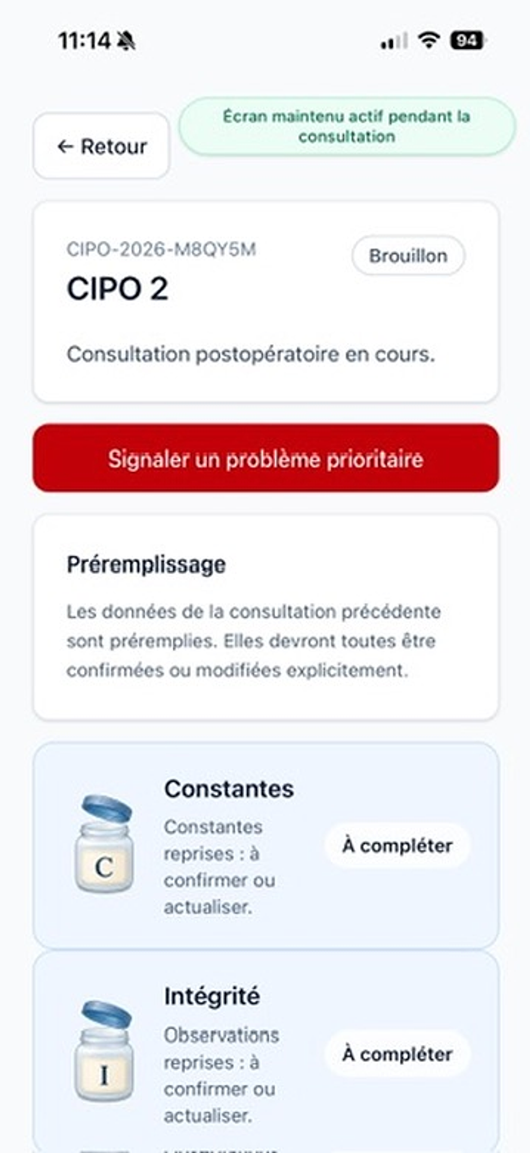 Écran CIPO 2 avec préremplissage et accès aux Pots